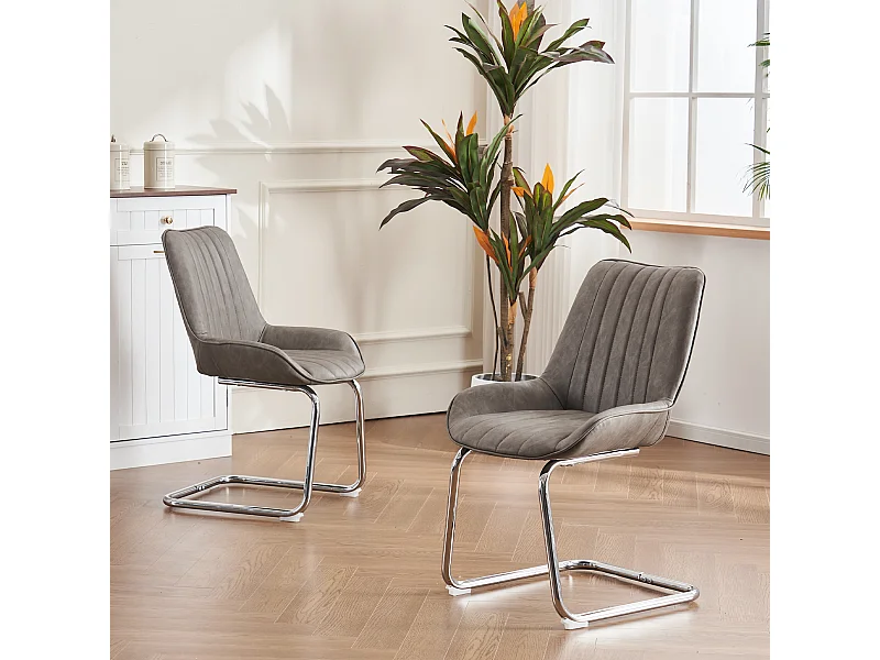 Set di 2 sedie a sbalzo in PU grigio, struttura in metallo argento