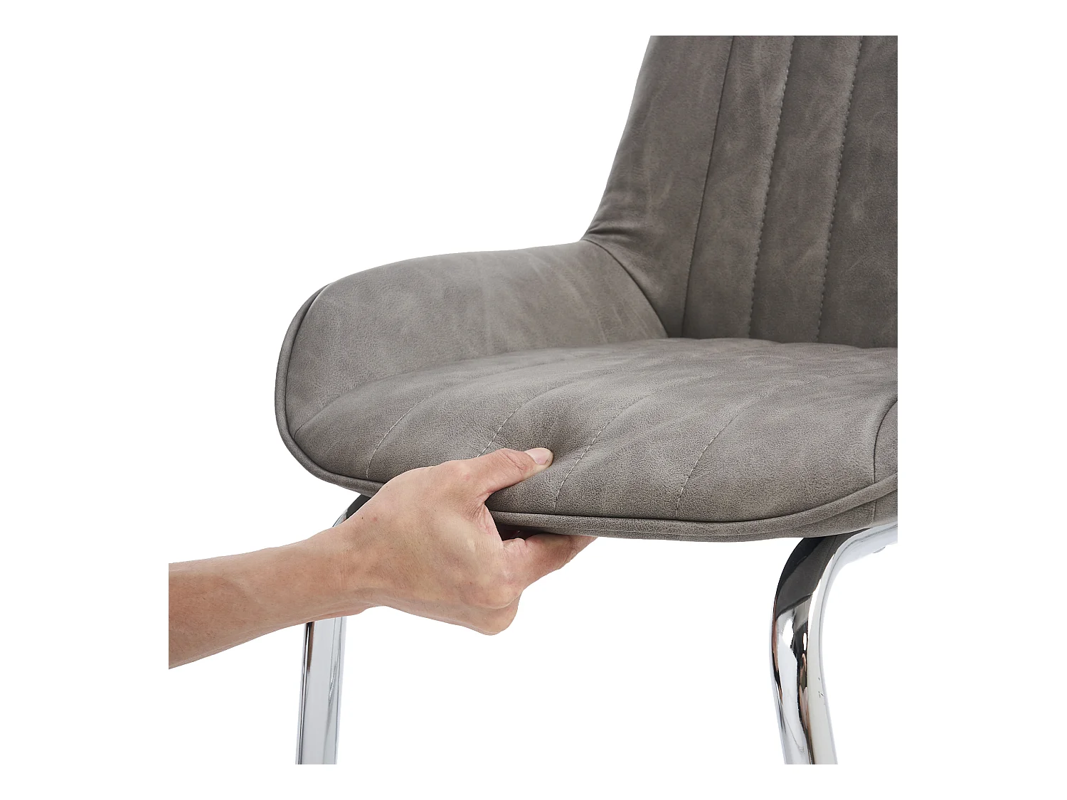 Set van 2 cantileverstoelen in grijs PU, zilverkleurig metalen frame