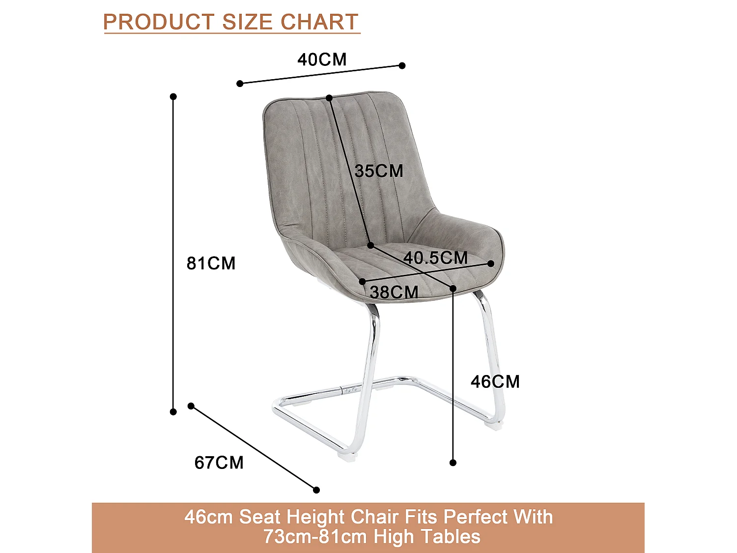 Lot de 2 chaises cantilever en PU gris, cadre en métal argenté