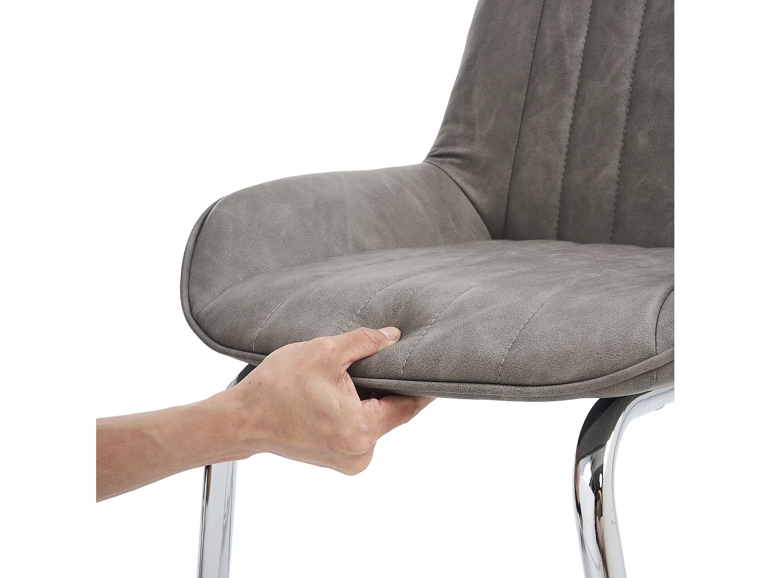 Lot de 2 chaises cantilever en PU gris, cadre en métal argenté