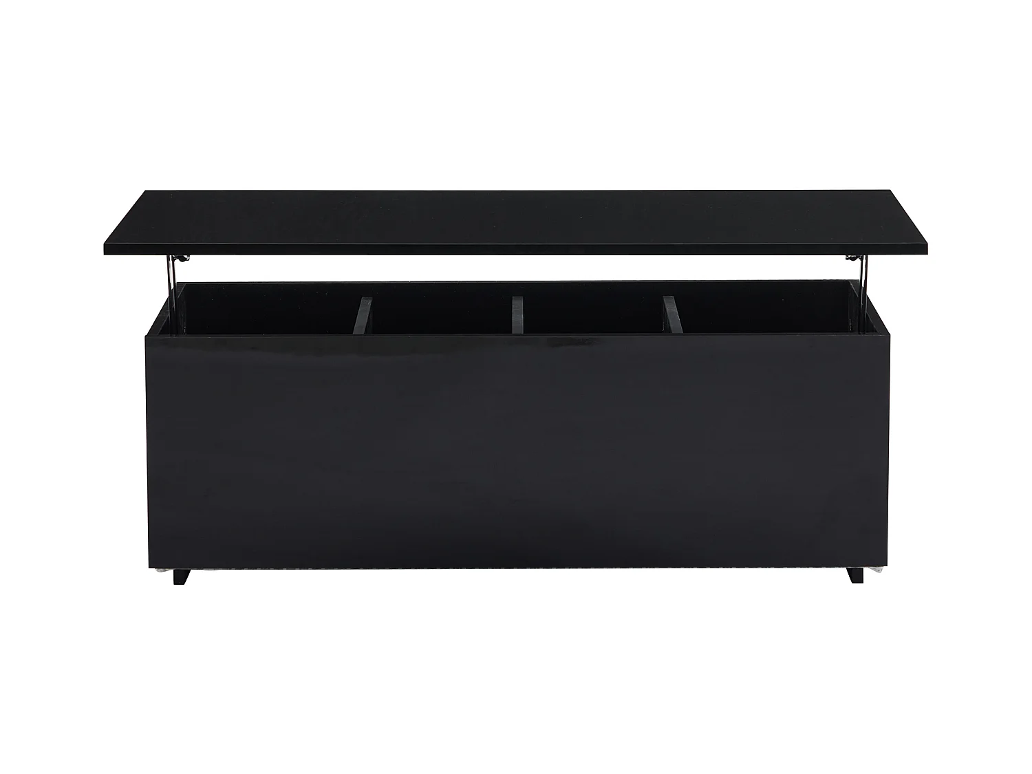 Mesa de centro elevable 100x50x35,5-49,5cm con 4 compartimentos de almacenaje ocultos, cuerpo lacado en negro, LED y USB incluidos