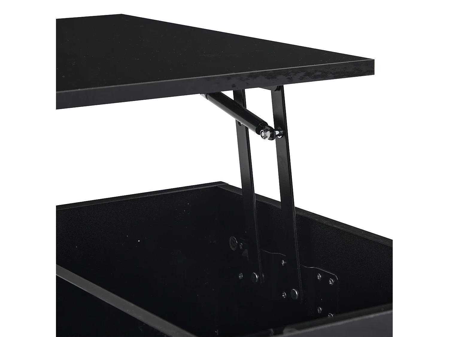 Mesa de centro elevatória 100x50x35,5-49,5 cm com 4 compartimentos de arrumação ocultos, corpo lacado a preto, LED e USB incluídos