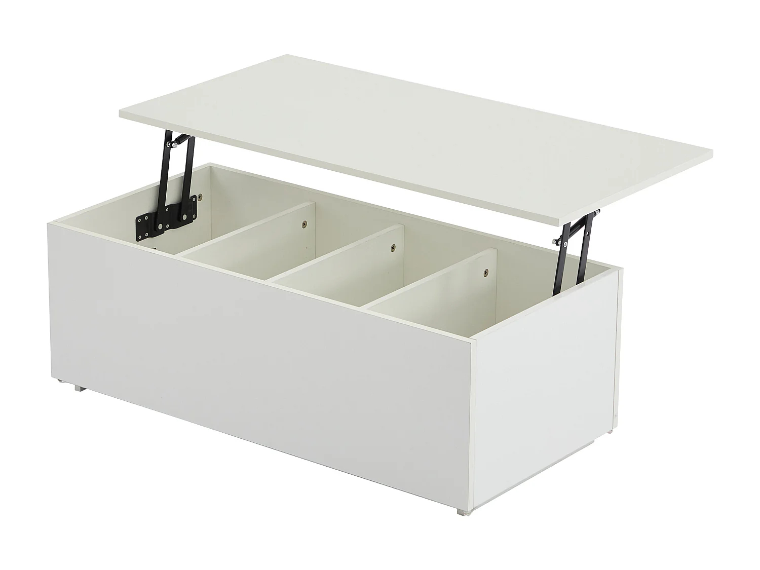 Mesa de centro elevatória 100x50x35,5-49,5 cm com 4 compartimentos de arrumação ocultos, corpo lacado a branco, LED e USB incluídos