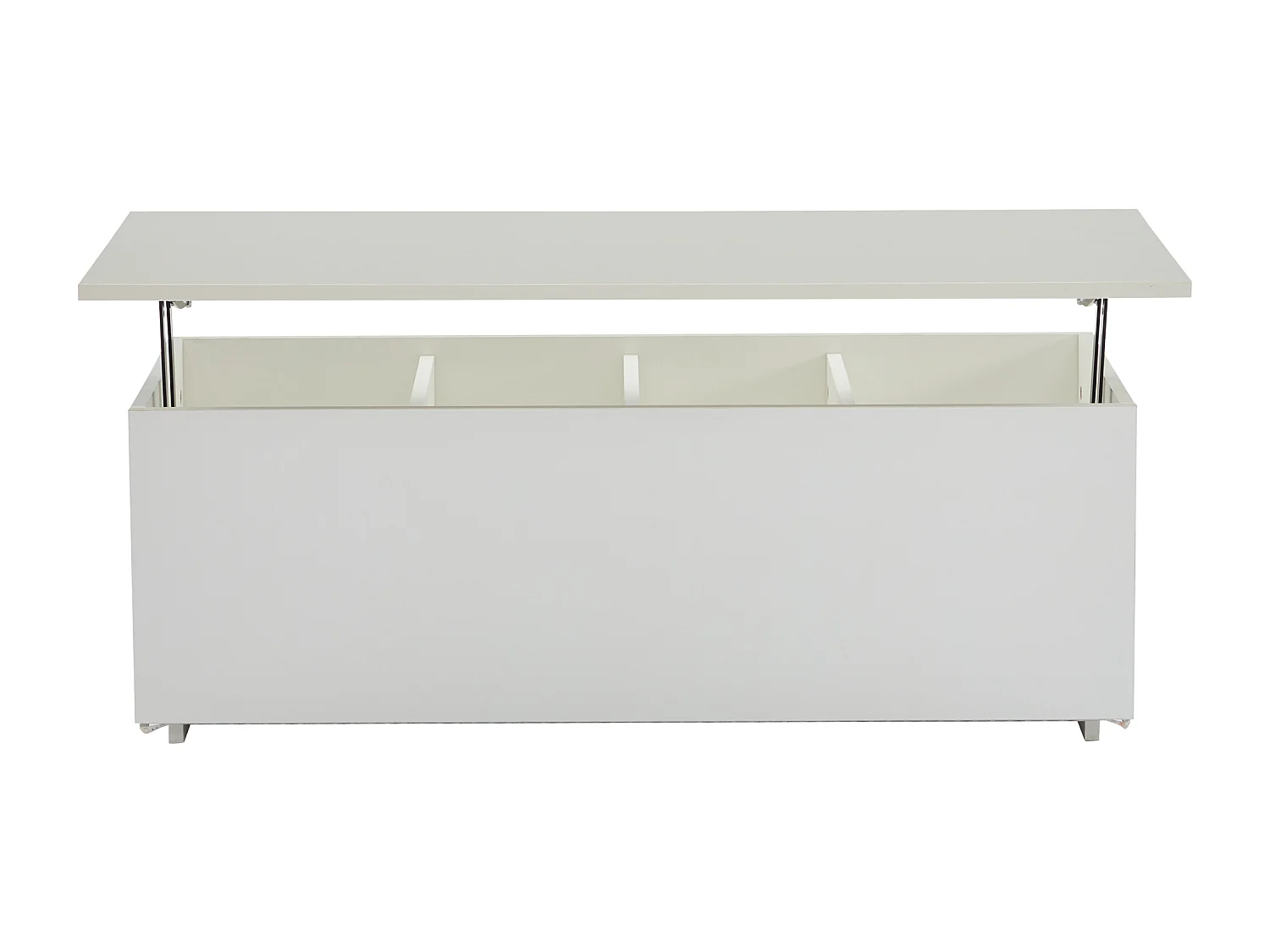 Mesa de centro elevatória 100x50x35,5-49,5 cm com 4 compartimentos de arrumação ocultos, corpo lacado a branco, LED e USB incluídos