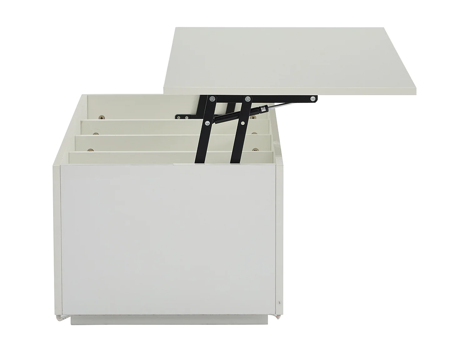 Mesa de centro elevatória 100x50x35,5-49,5 cm com 4 compartimentos de arrumação ocultos, corpo lacado a branco, LED e USB incluídos