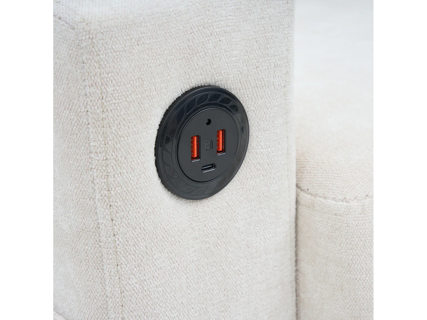 Canapé d'angle reversible 3 places en lin beige, avec ports USB et type-C - 202x137x80cm