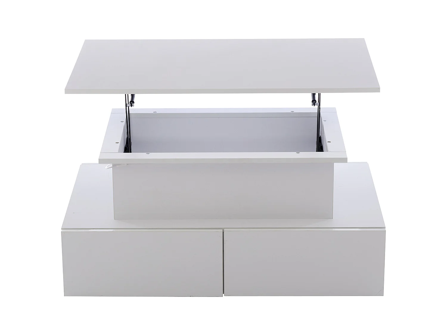Mesa de centro elevable 90x55x41-54cm con 4 cajones, cuerpo lacado en blanco, LED incluido