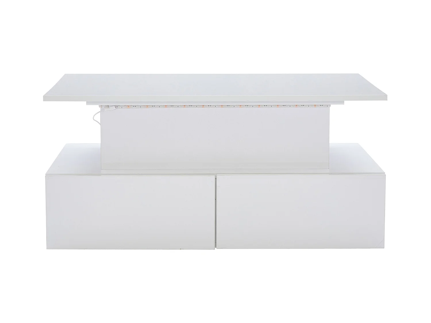 Mesa de centro elevable 90x55x41-54cm con 4 cajones, cuerpo lacado en blanco, LED incluido