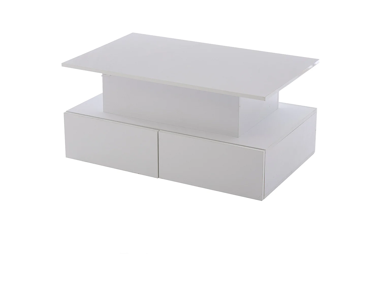 Mesa de centro elevable 90x55x41-54cm con 4 cajones, cuerpo lacado en blanco, LED incluido