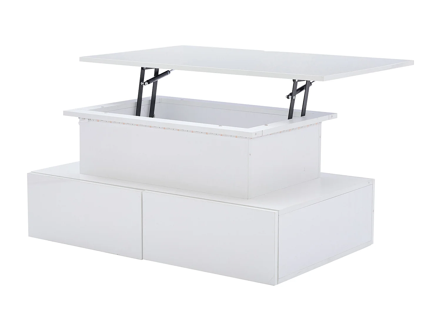 Opklapbare salontafel 90x55x41-54cm met 4 lades, wit gelakte behuizing, inclusief LED