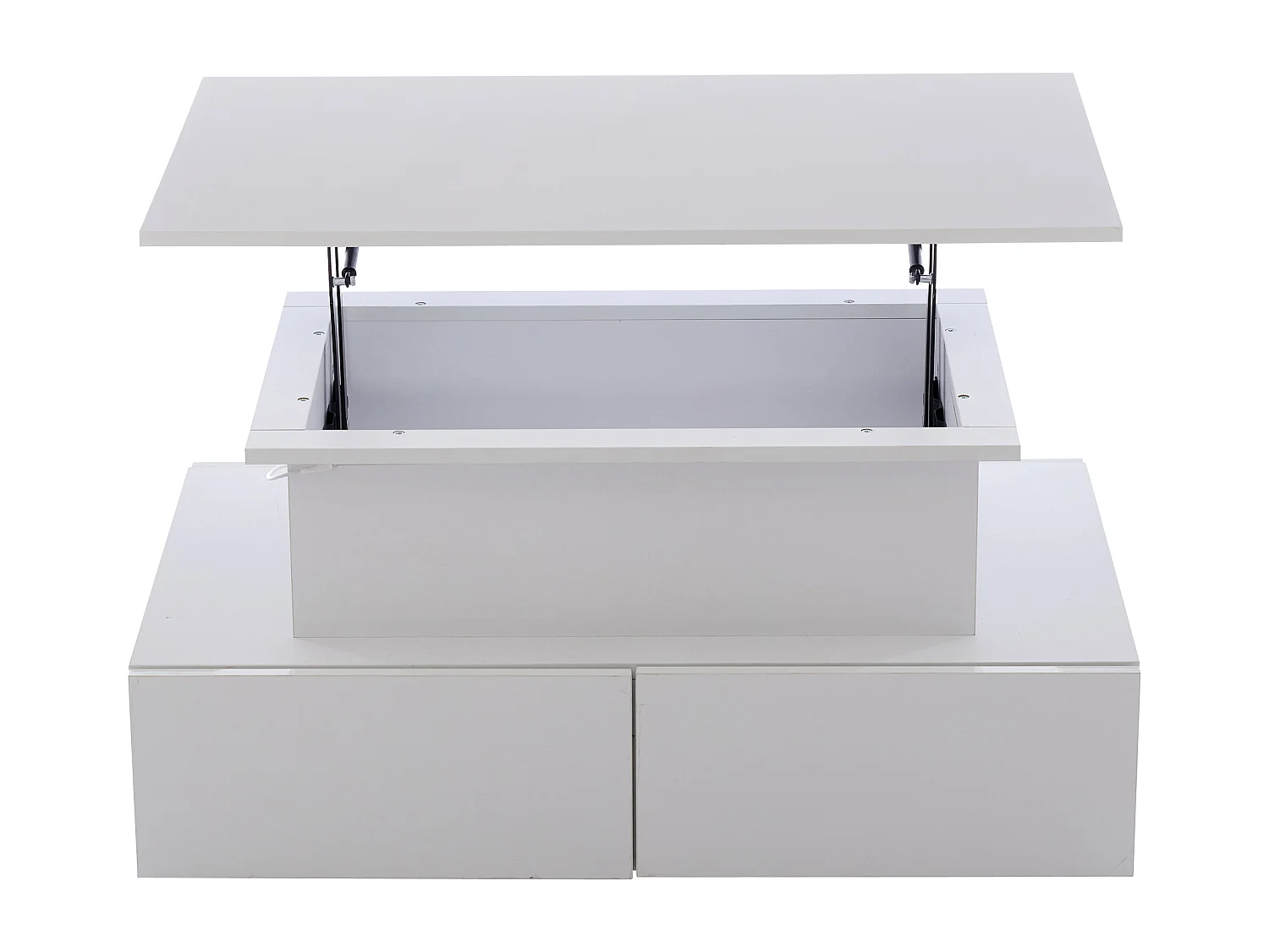 Opklapbare salontafel 90x55x41-54cm met 4 lades, wit gelakte behuizing, inclusief LED
