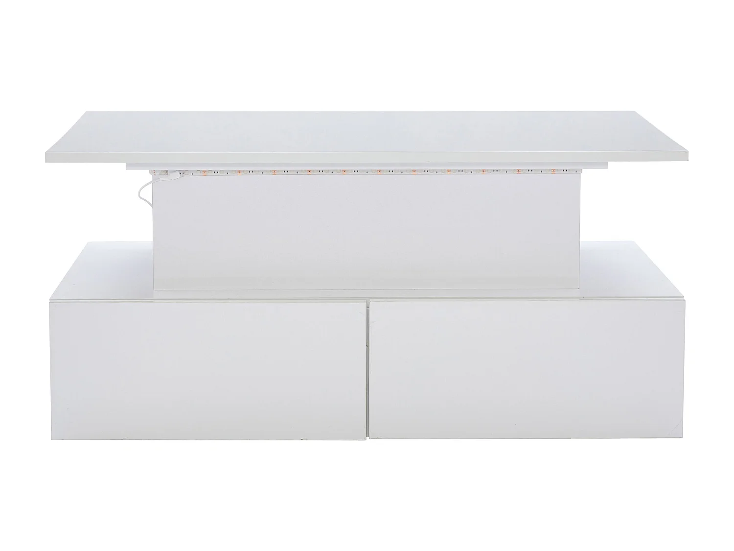 Opklapbare salontafel 90x55x41-54cm met 4 lades, wit gelakte behuizing, inclusief LED