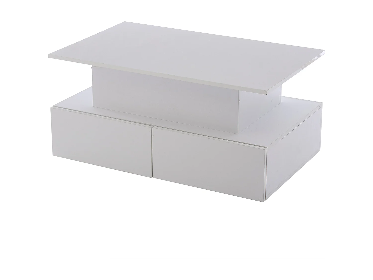 Opklapbare salontafel 90x55x41-54cm met 4 lades, wit gelakte behuizing, inclusief LED