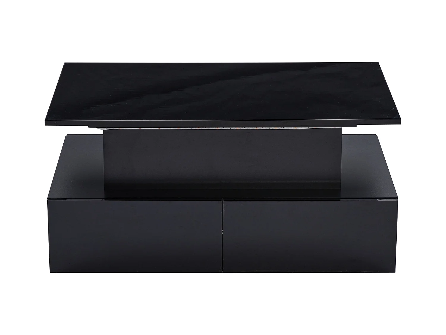 Mesa de centro elevable 90x55x41-54cm con 4 cajones, cuerpo lacado en negro, LED incluido