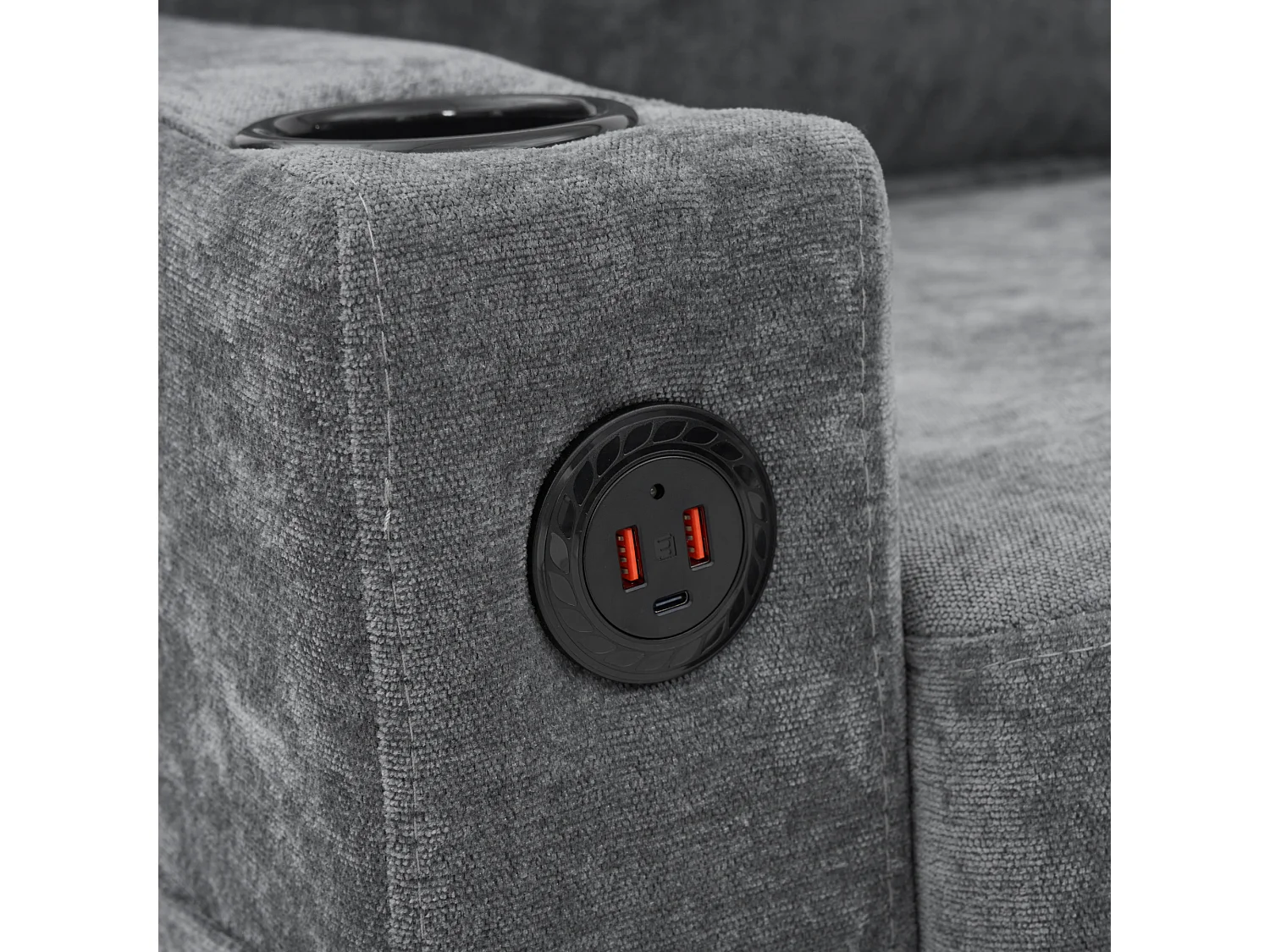 Canapé d'angle reversible 3 places en lin gris, avec ports USB et type-C - 202x137x80cm