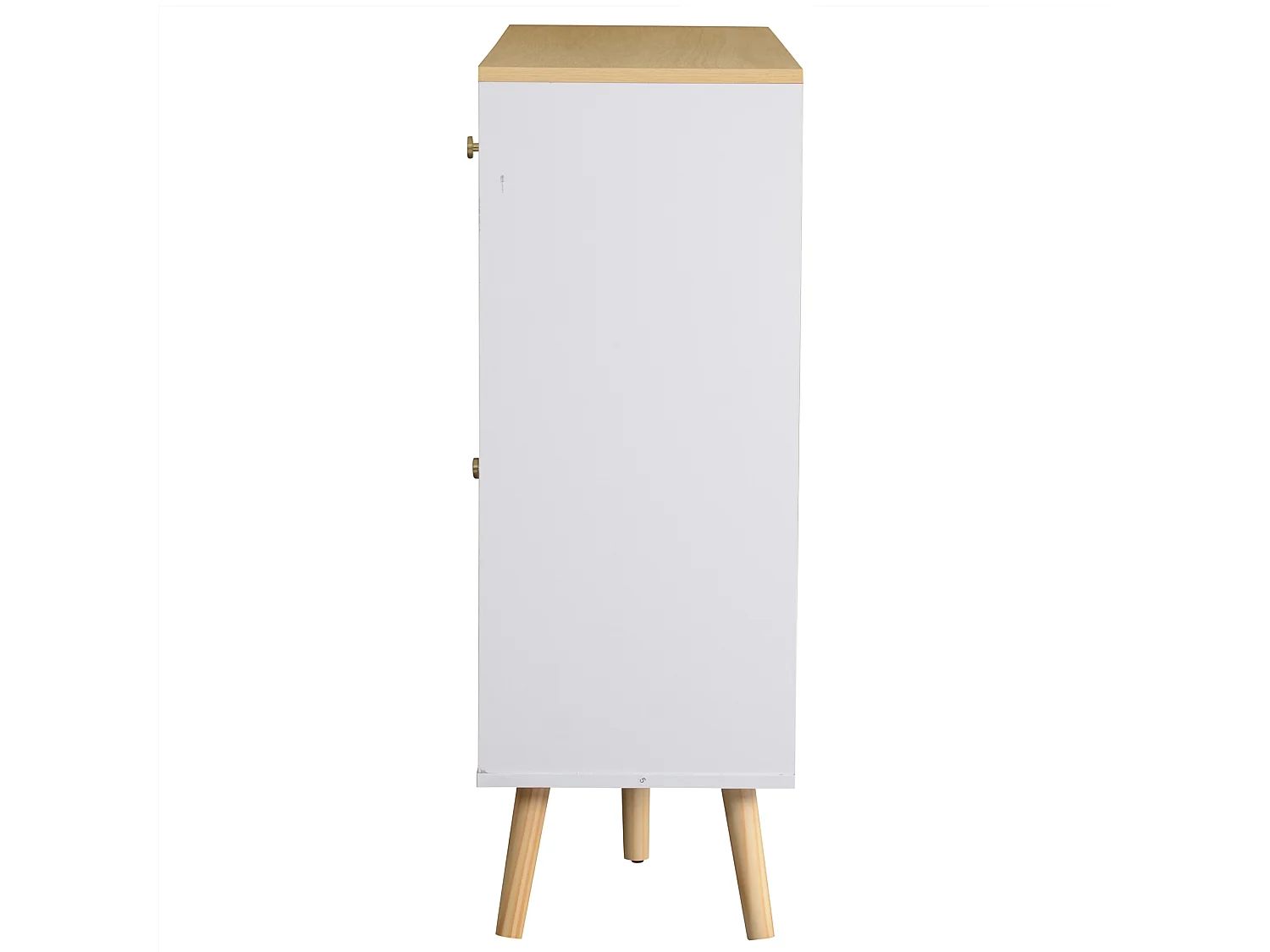 Buffet de cuisine 120x34x94cm avec 3 portes et 3 tiroirs, plateau et pieds en placage bois naturel, blanc