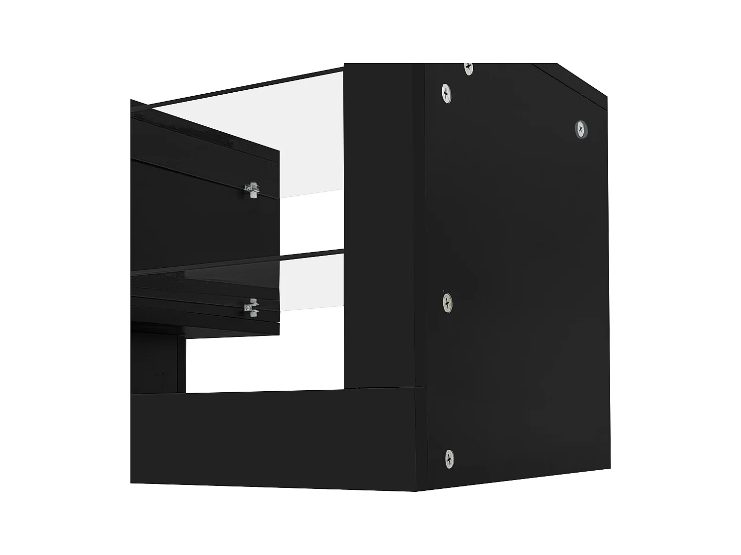 Meuble TV 181x38x38cm avec 2 portes et 4 tablettes en verre, LED inclus, noir