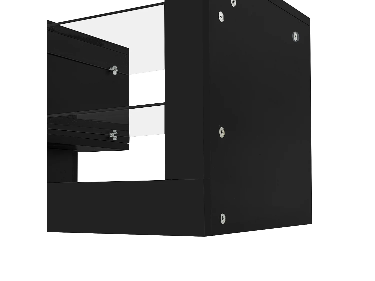 Meuble TV 181x38x38cm avec 2 portes et 4 tablettes en verre, LED inclus, noir