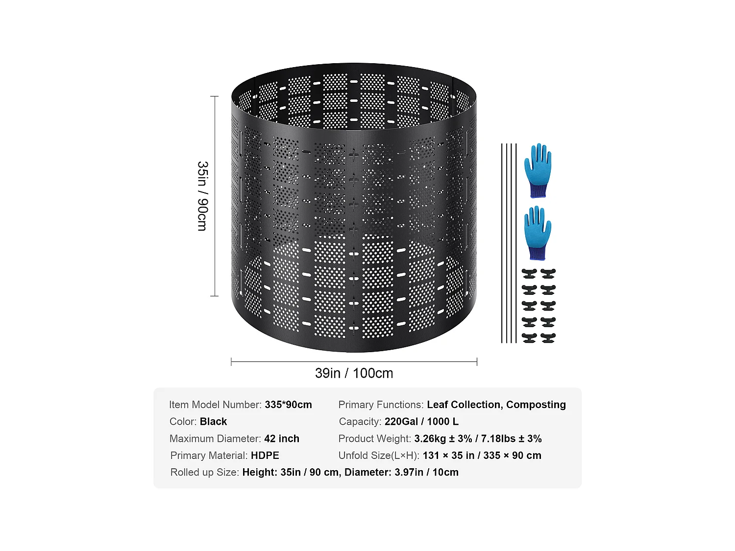 Composteur de Jardin SucceBuy, 220 Gal/1000 L, Extérieur, Installation Facile et Grande Capacité, Fertilisation Rapide du Sol