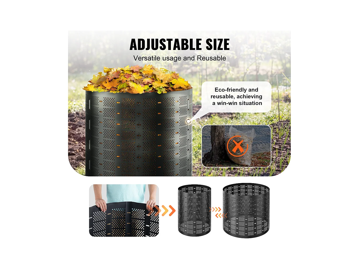 Composteur de Jardin SucceBuy, 220 Gal/1000 L, Extérieur, Installation Facile et Grande Capacité, Fertilisation Rapide du Sol