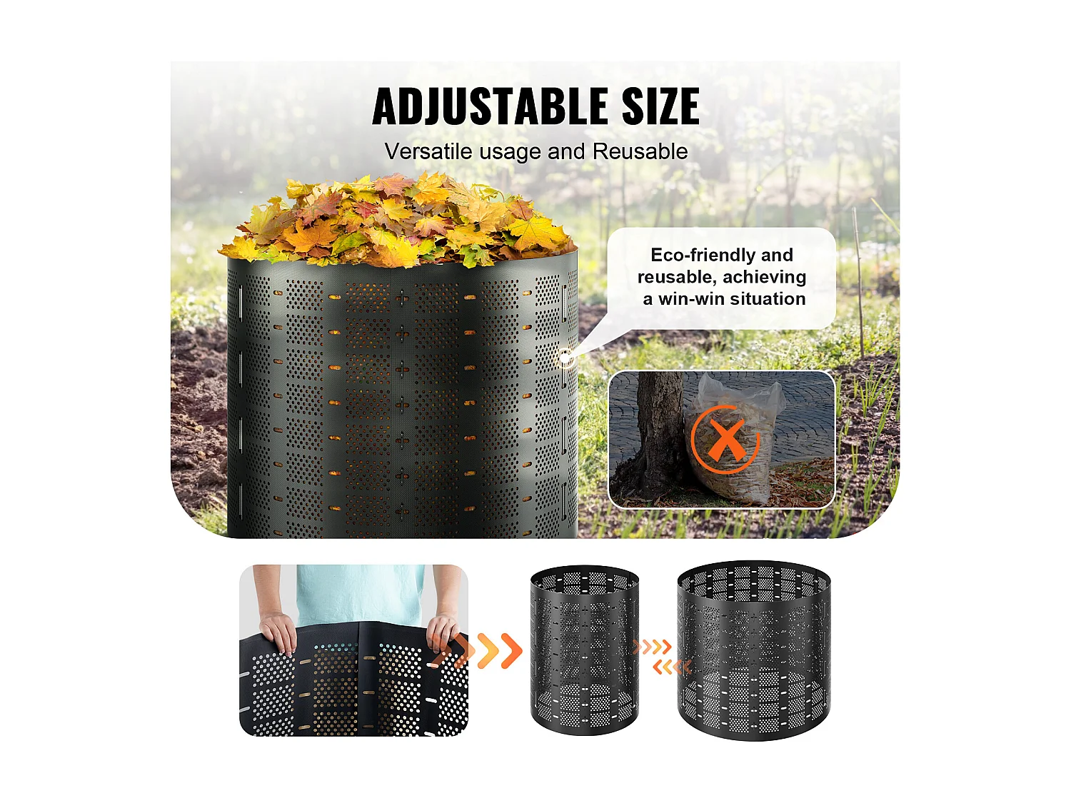 Composteur de Jardin SucceBuy, 220 Gal/1000 L, Extérieur, Installation Facile et Grande Capacité, Fertilisation Rapide du Sol