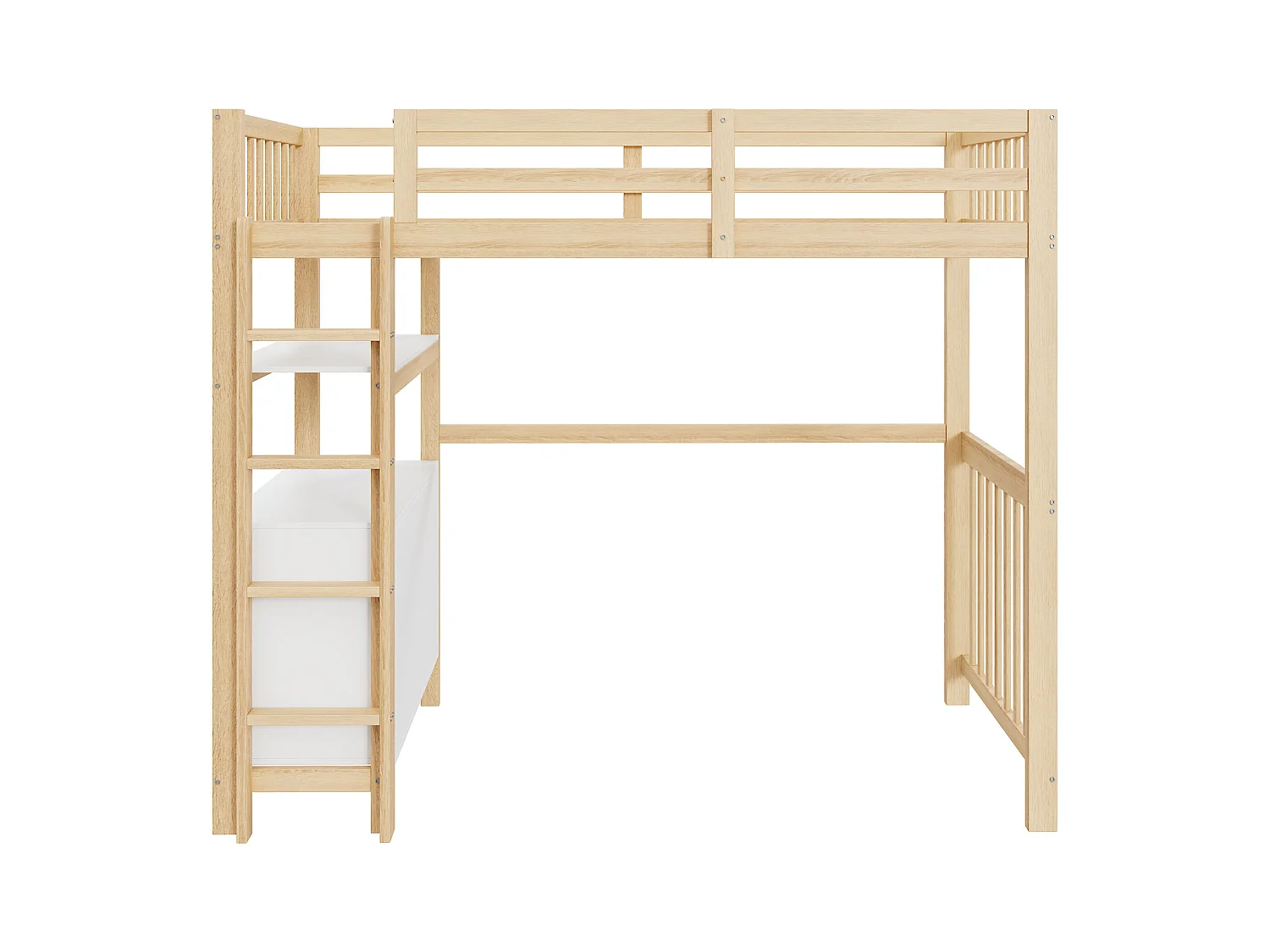 Kinderhoogslaper 90x200cm met lades en opbergplanken, grenen, naturel en wit, zonder matras