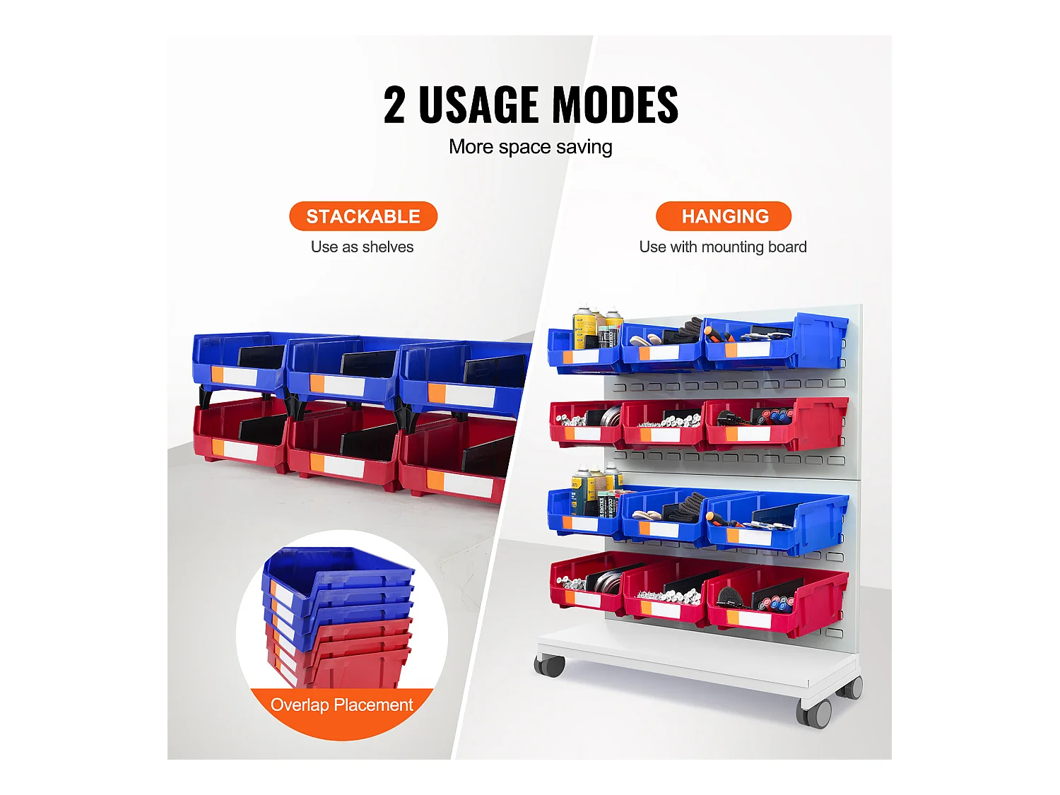 Bacs de Rangement SucceBuy Empilables Suspendus, Lot de 6 Boîtes de Rangement en Plastique, Bleu/Rouge