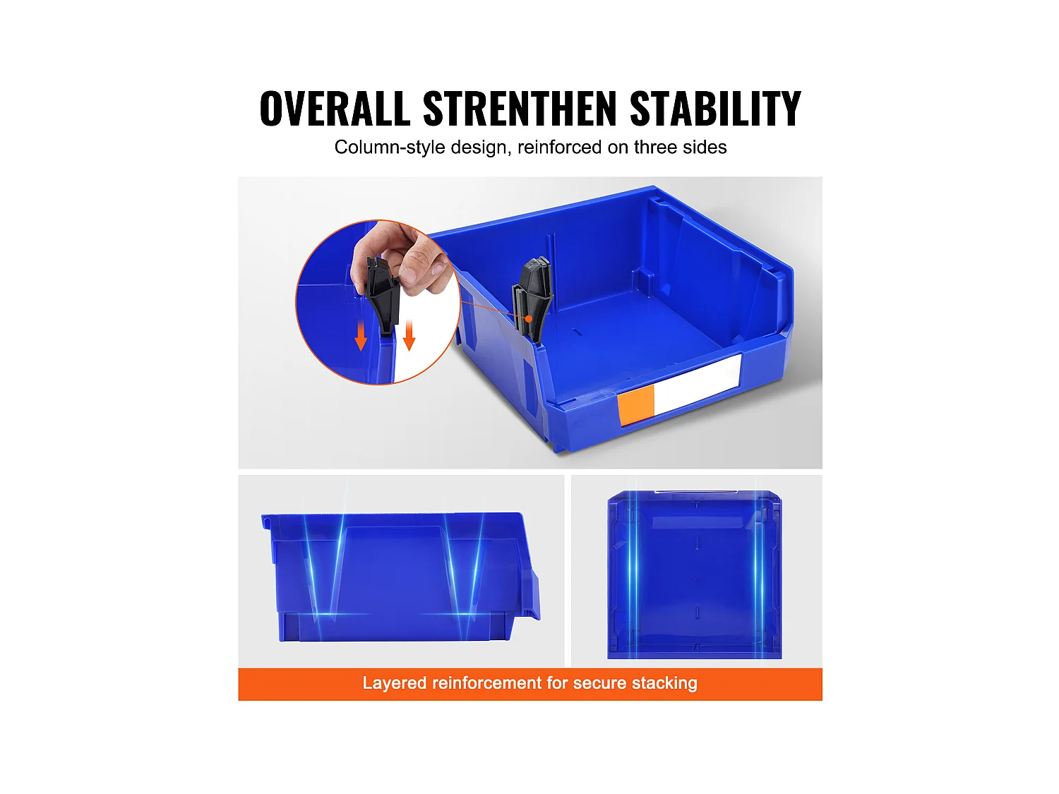 Bacs de Rangement SucceBuy Empilables Suspendus, Lot de 6 Boîtes de Rangement en Plastique, Bleu/Rouge