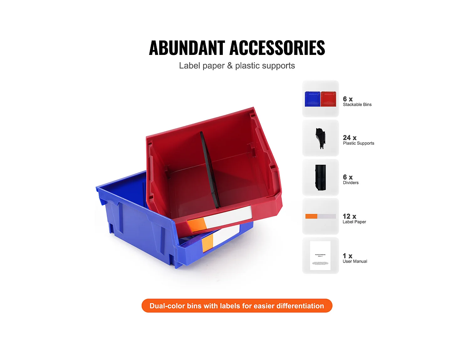 Bacs de Rangement SucceBuy Empilables Suspendus, Lot de 6 Boîtes de Rangement en Plastique, Bleu/Rouge