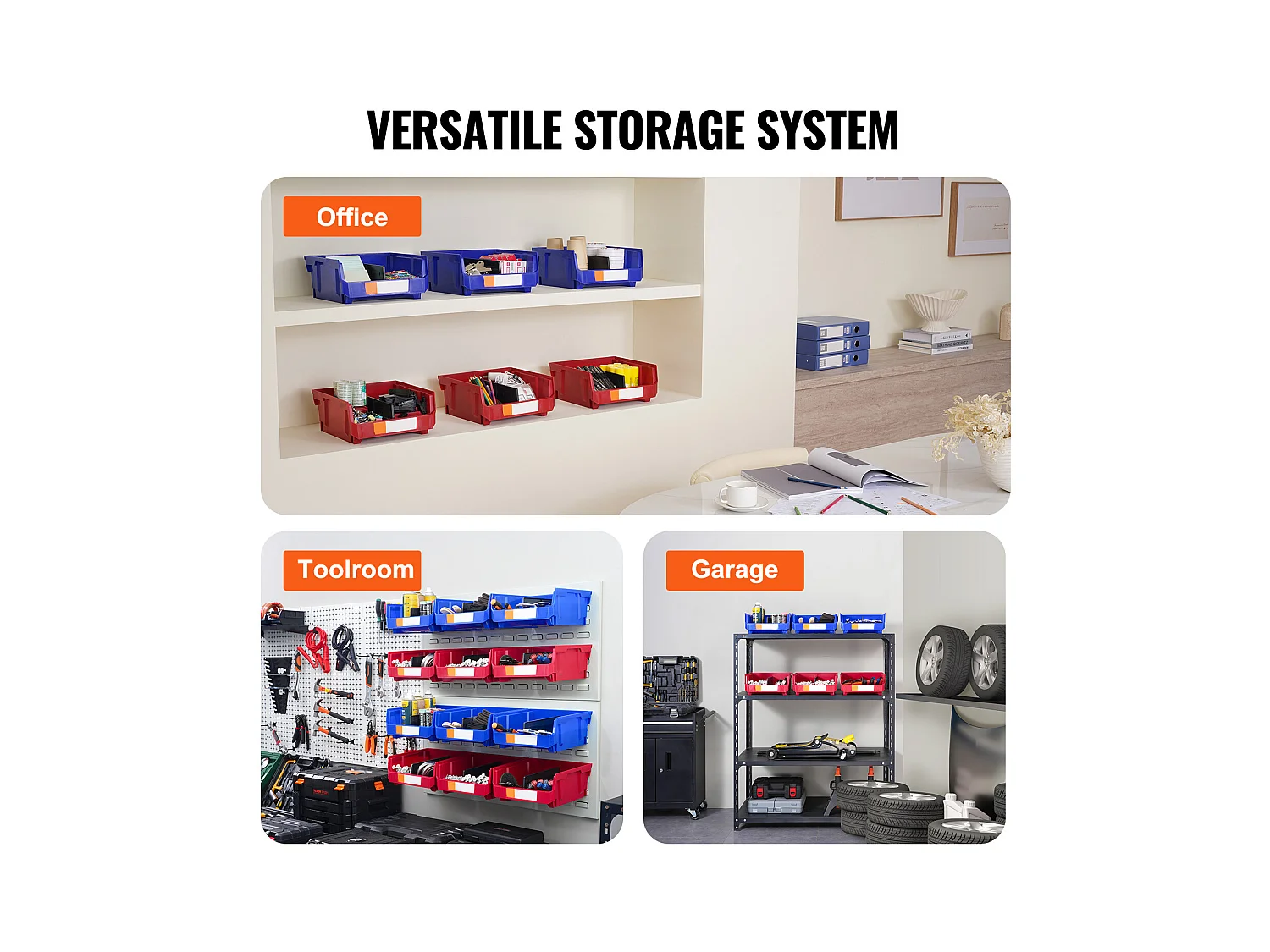 Bacs de Rangement SucceBuy Empilables Suspendus, Lot de 6 Boîtes de Rangement en Plastique, Bleu/Rouge