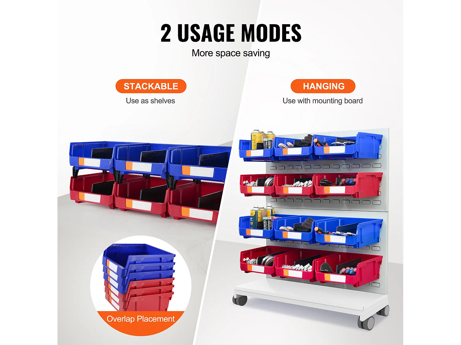 Bacs de Rangement SucceBuy Empilables Suspendus, Lot de 6 Boîtes de Rangement en Plastique, Bleu/Rouge