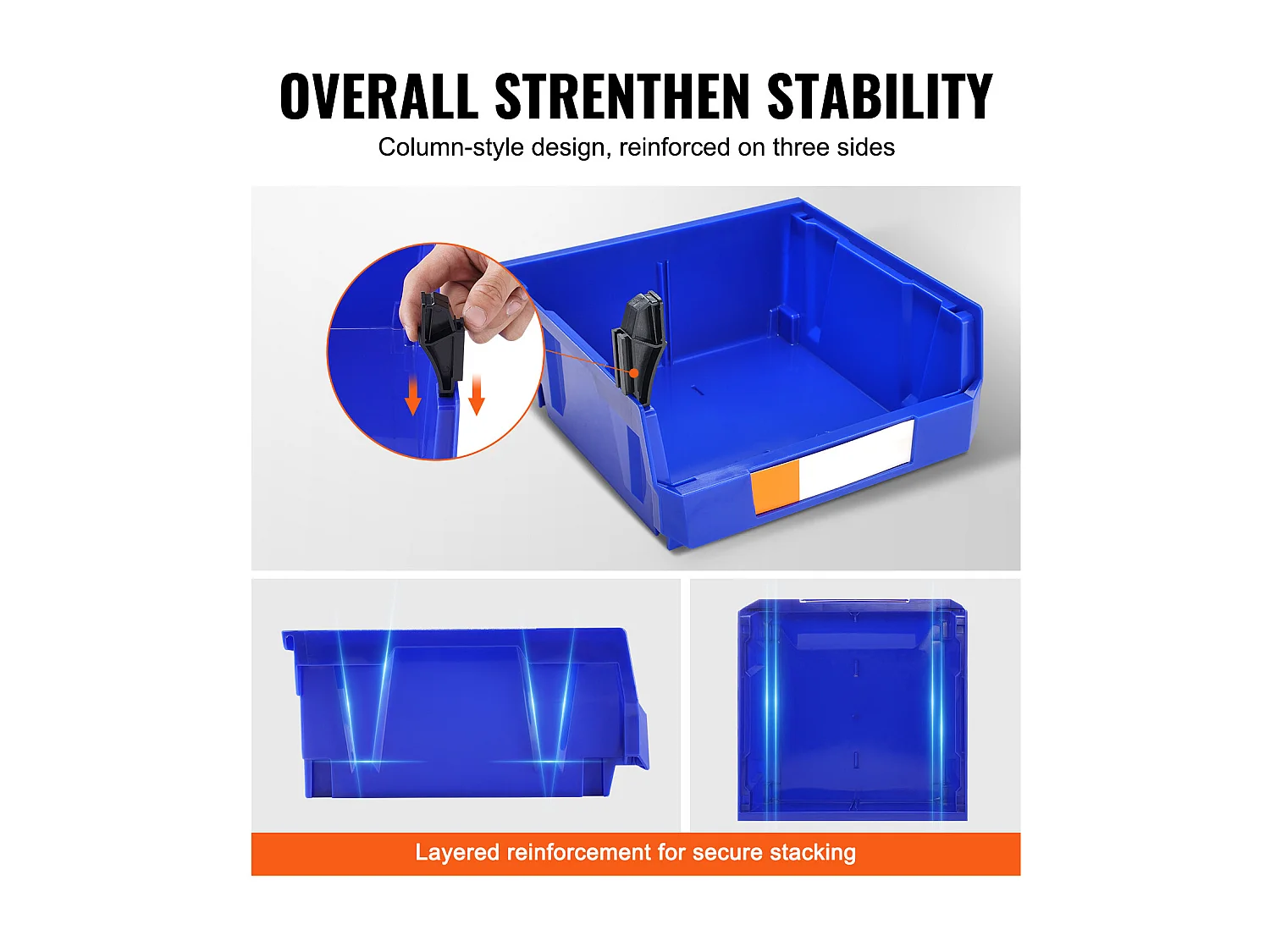 Bacs de Rangement SucceBuy Empilables Suspendus, Lot de 6 Boîtes de Rangement en Plastique, Bleu/Rouge