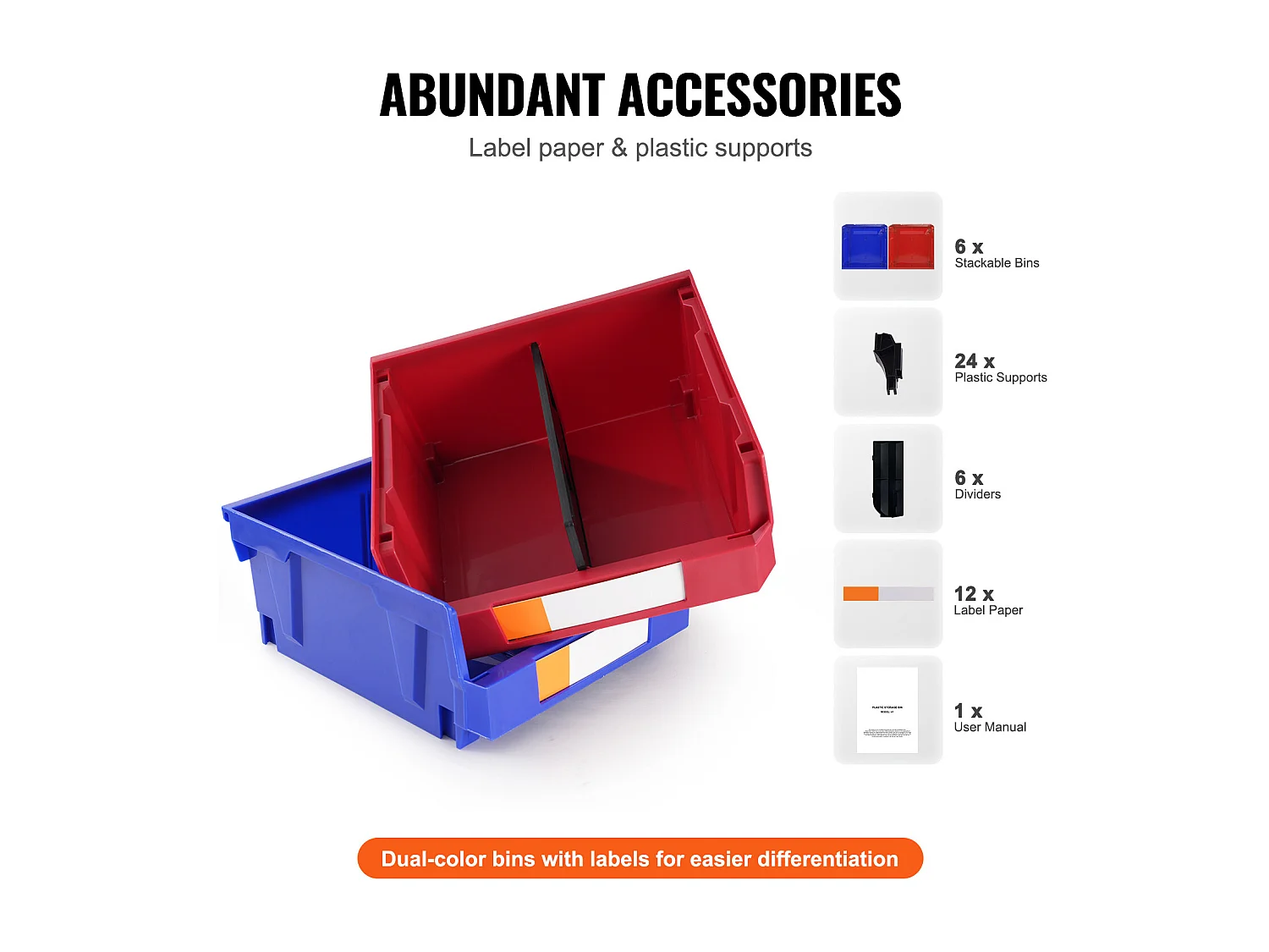 Bacs de Rangement SucceBuy Empilables Suspendus, Lot de 6 Boîtes de Rangement en Plastique, Bleu/Rouge