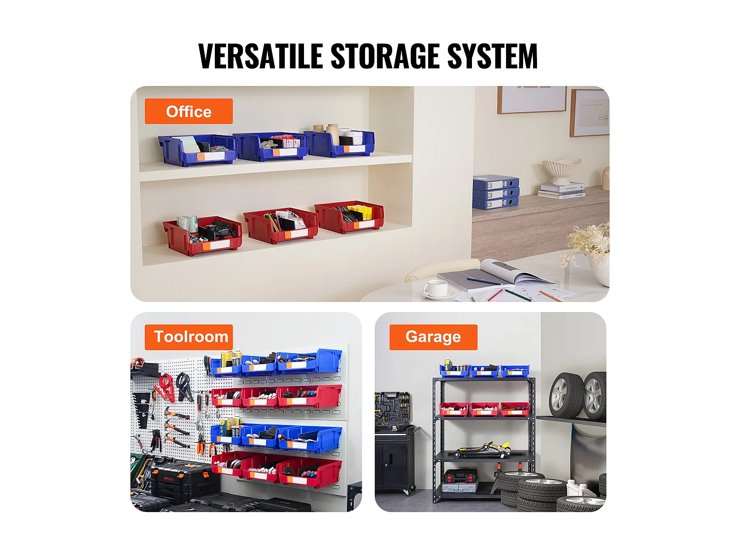 Bacs de Rangement SucceBuy Empilables Suspendus, Lot de 6 Boîtes de Rangement en Plastique, Bleu/Rouge