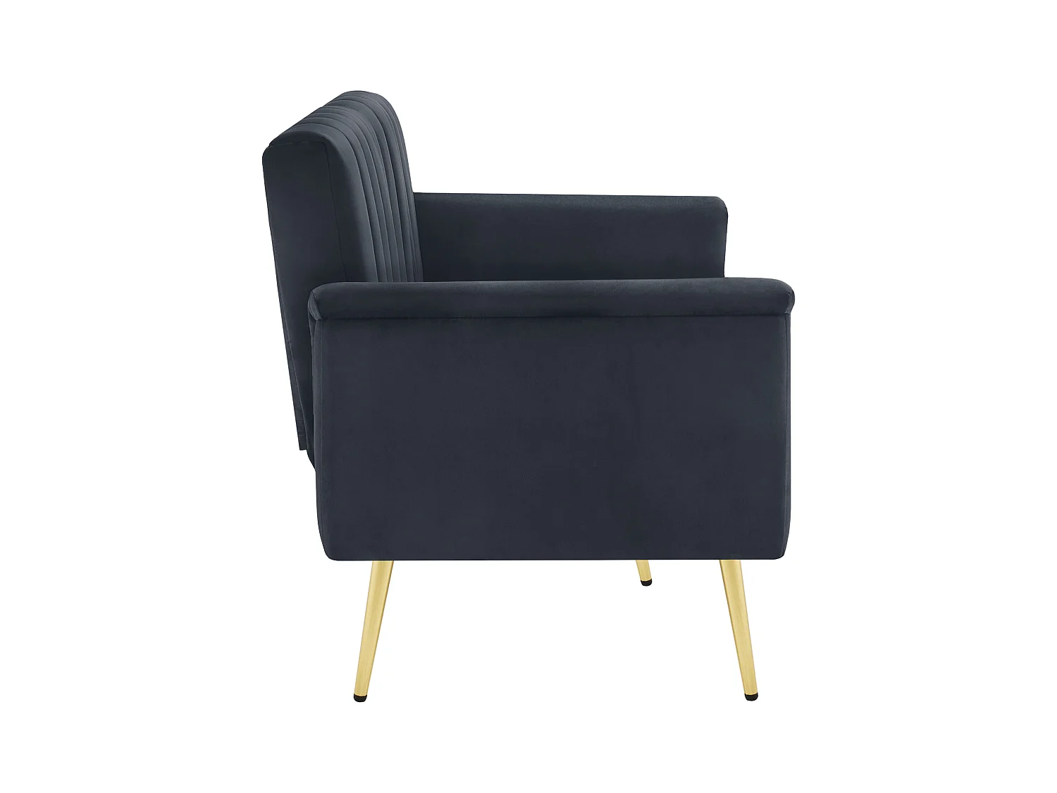 Canapé droit 2 places convertible en velours noir, dossier et accoudoirs rabattable -183x76x75cm