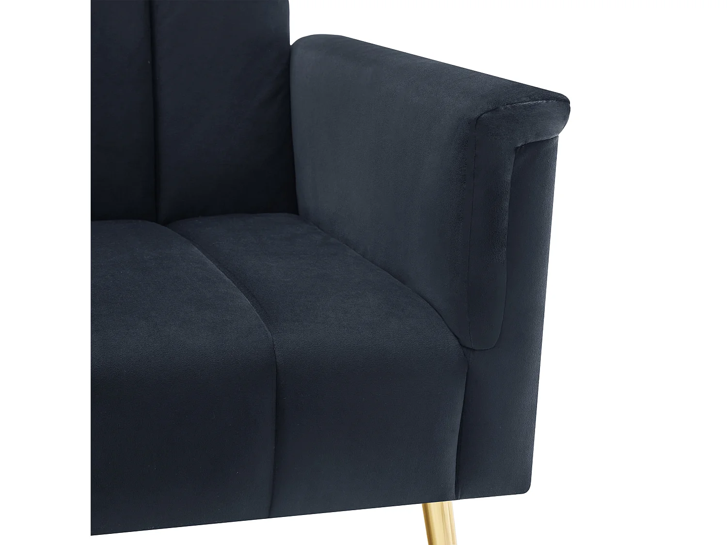 Canapé droit 2 places convertible en velours noir, dossier et accoudoirs rabattable -183x76x75cm