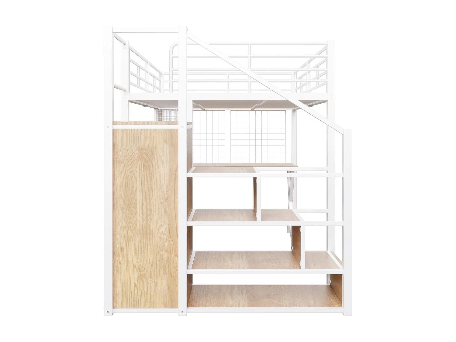 Lit Mezzanine Enfant 140×200 cm - LED - Escalier de Rangement - Bureau - Penderie - Métal Blanc, sans matelas