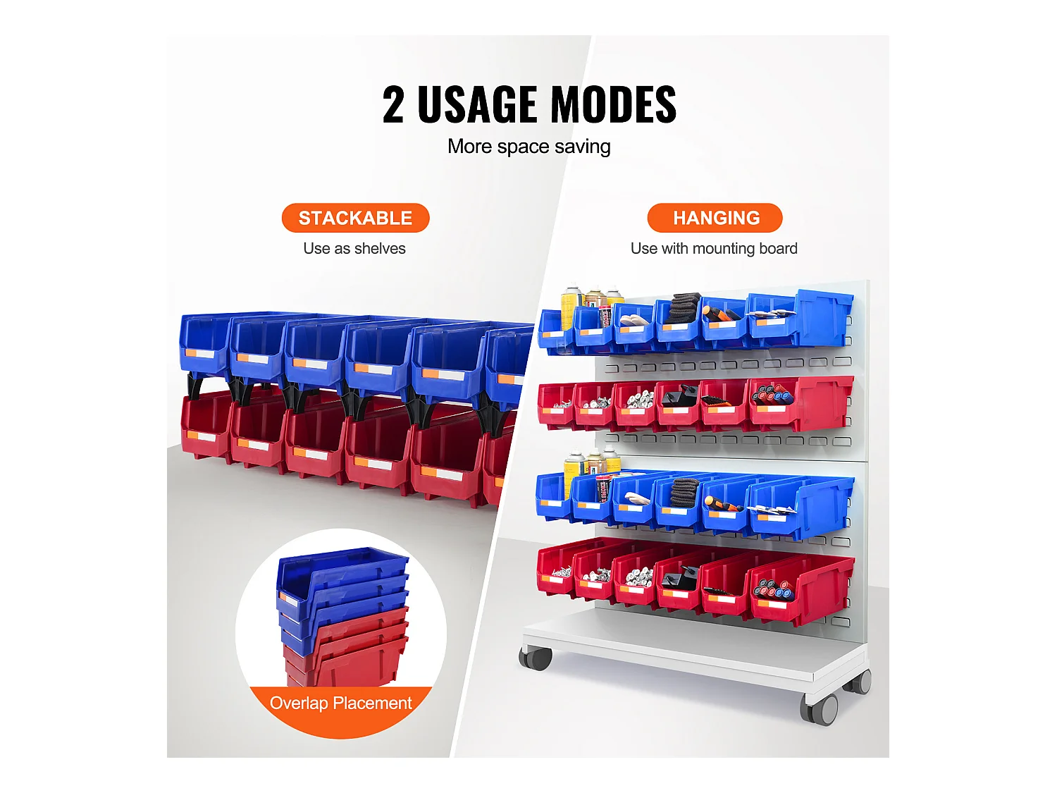 Bacs de Rangement SucceBuy Empilables Suspendus, Lot de 12 Boîtes de Rangement en Plastique, Bleu/Rouge