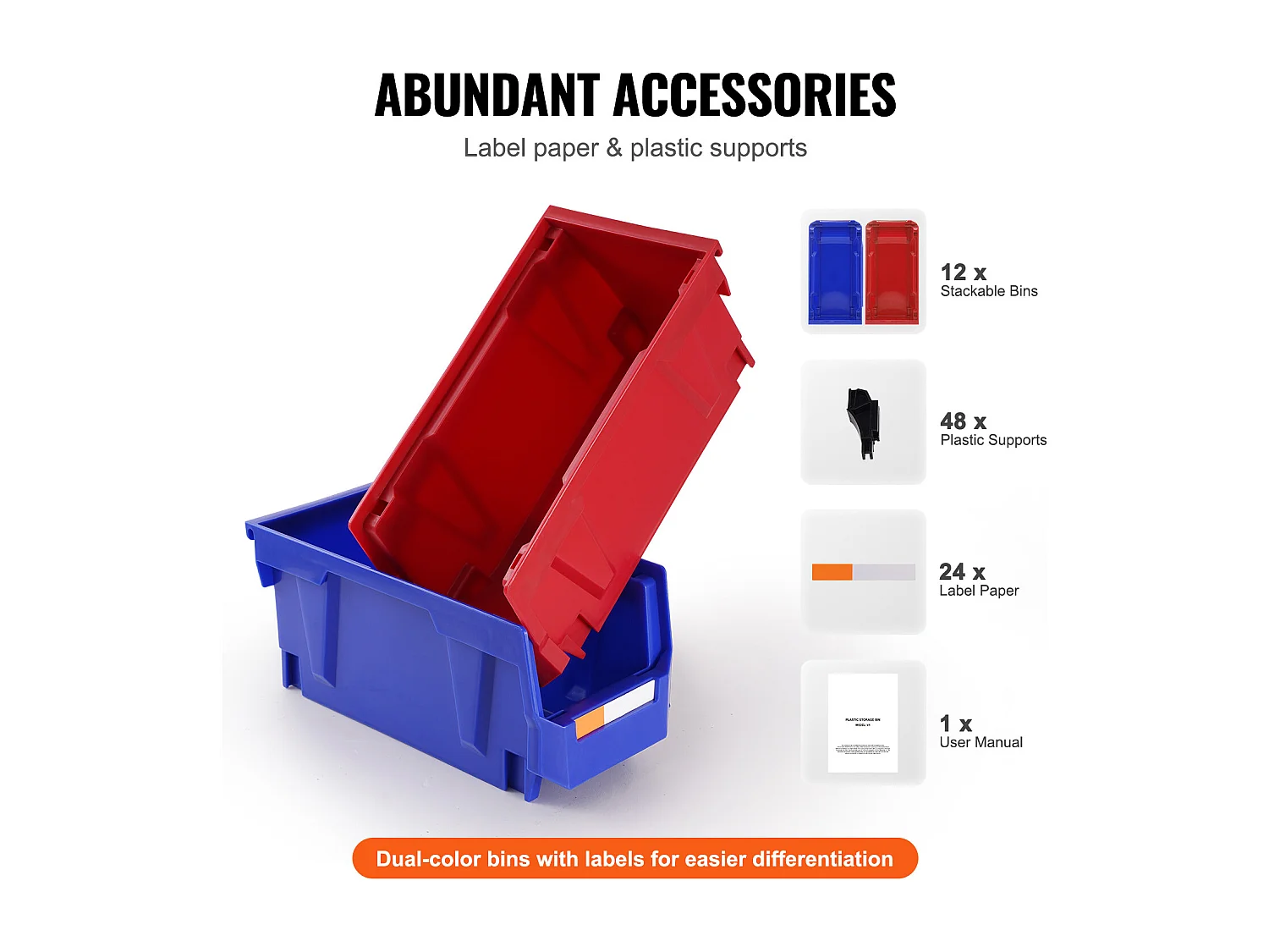 Bacs de Rangement SucceBuy Empilables Suspendus, Lot de 12 Boîtes de Rangement en Plastique, Bleu/Rouge