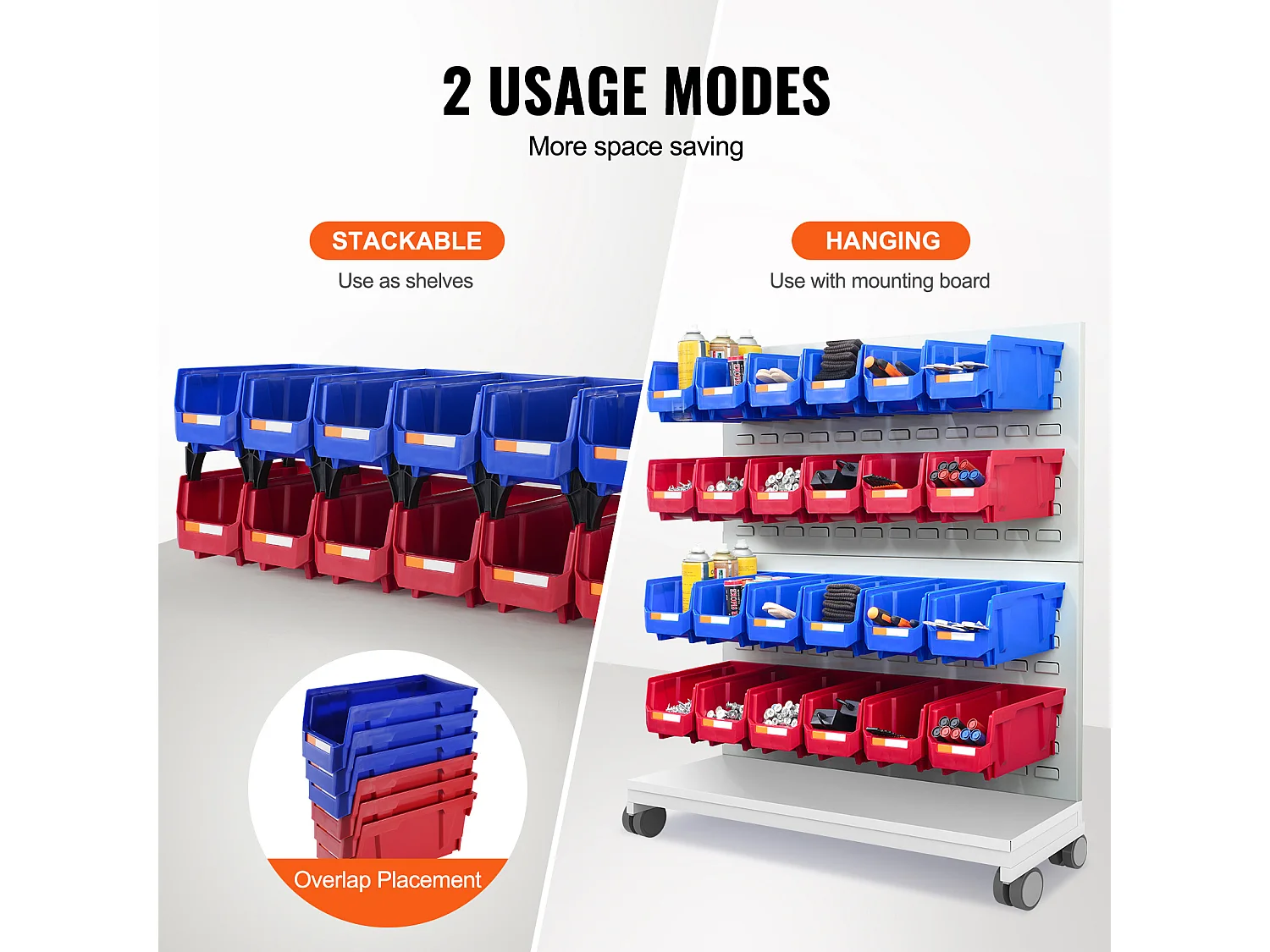 Bacs de Rangement SucceBuy Empilables Suspendus, Lot de 12 Boîtes de Rangement en Plastique, Bleu/Rouge