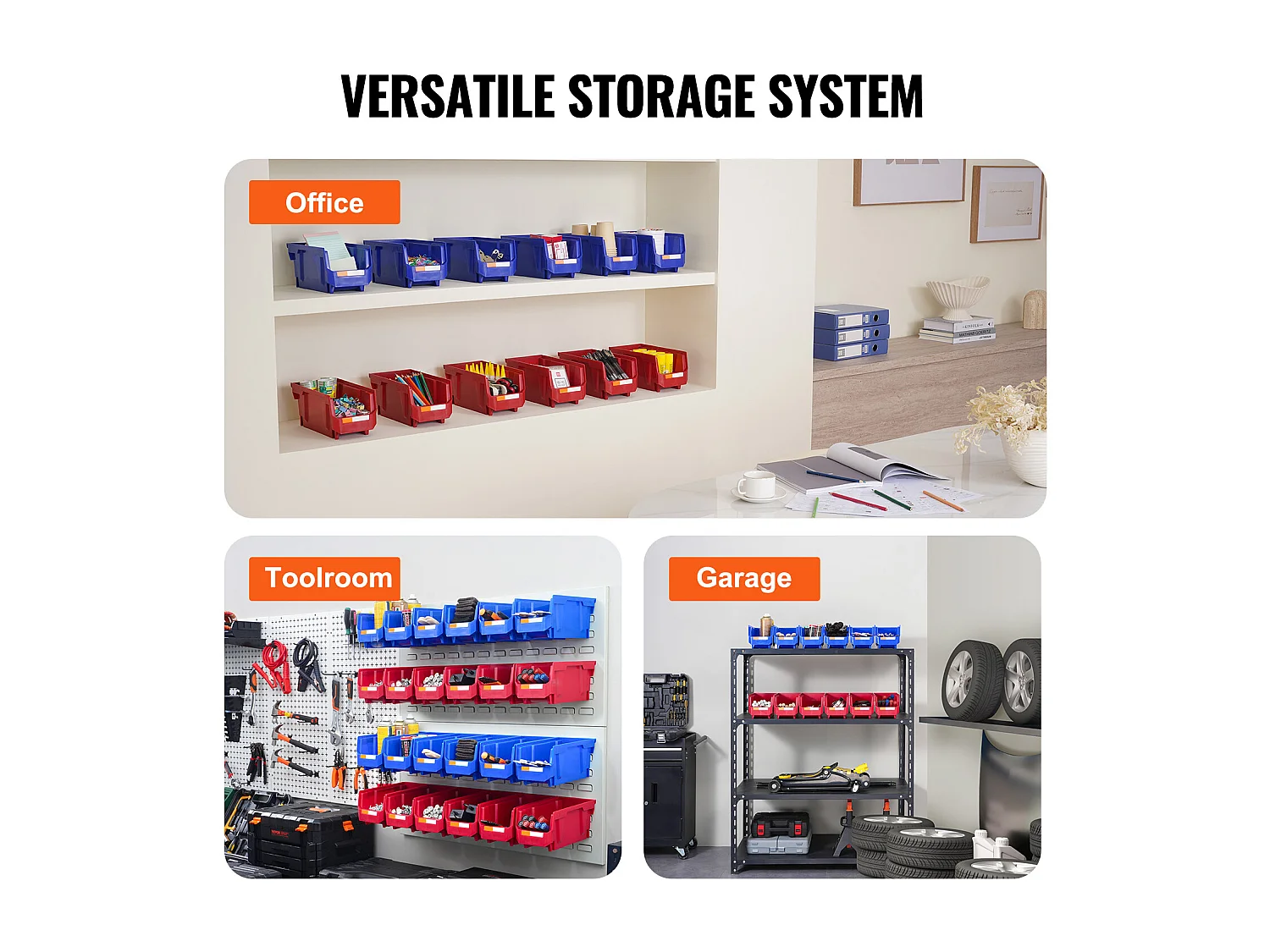 Bacs de Rangement SucceBuy Empilables Suspendus, Lot de 12 Boîtes de Rangement en Plastique, Bleu/Rouge