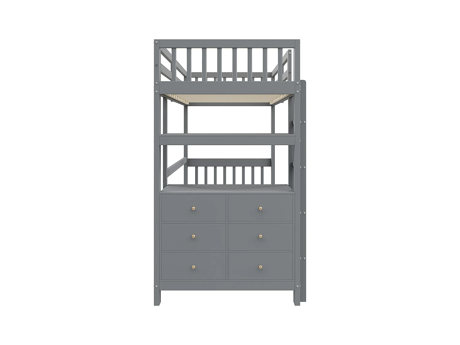 Kinderhoogslaper 90x200cm met lades en opbergplanken, grenen, grijs, zonder matras