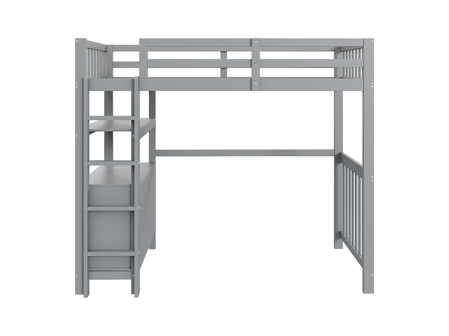 Kinderhoogslaper 90x200cm met lades en opbergplanken, grenen, grijs, zonder matras