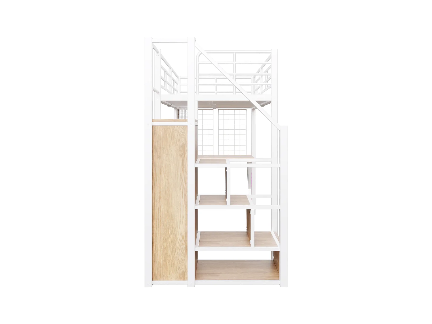 Lit Mezzanine Enfant 90×200 cm - LED - Escalier de Rangement - Bureau - Penderie - Métal Blanc, sans matelas