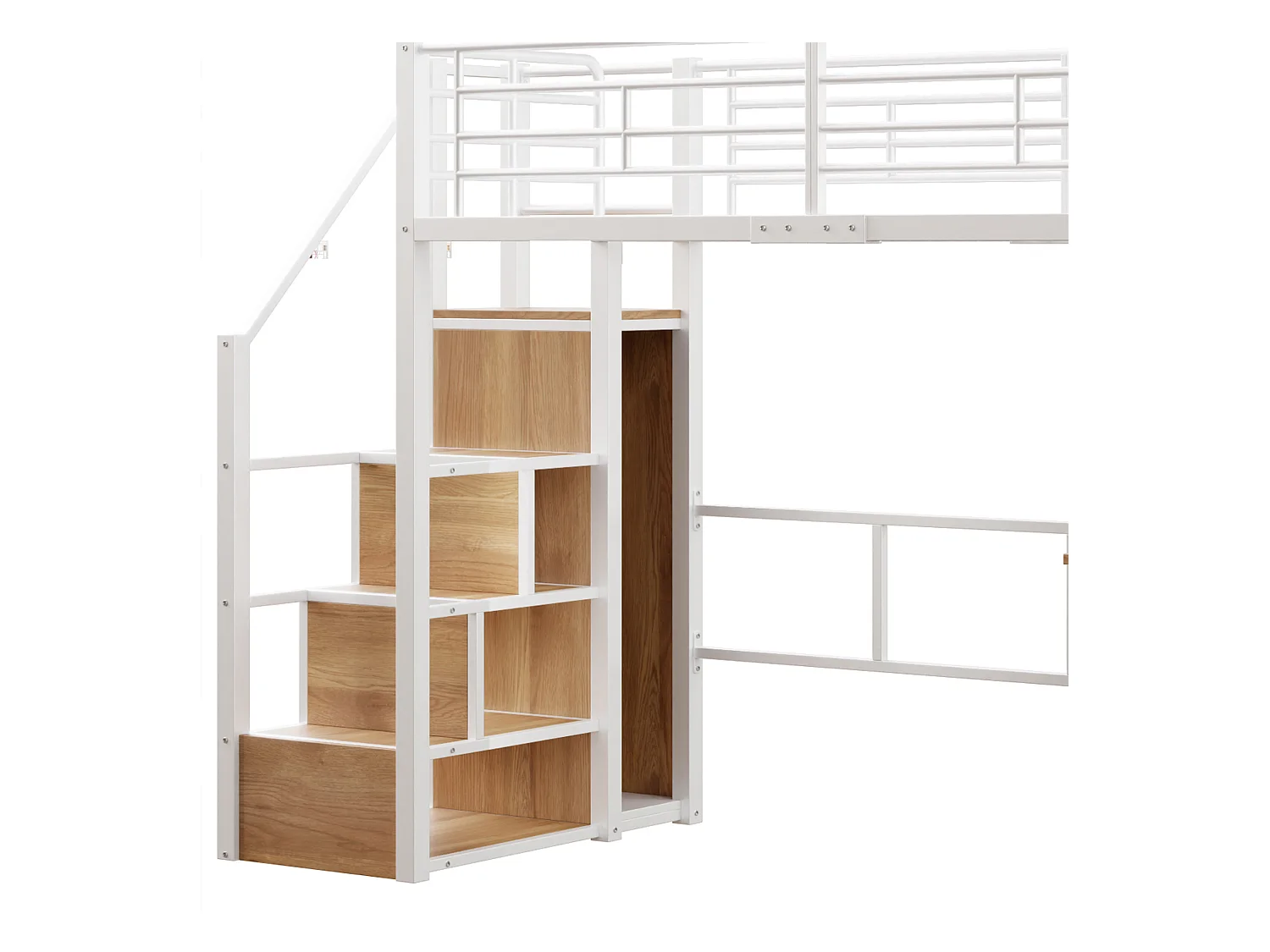 Lit Mezzanine Enfant 90×200 cm - LED - Escalier de Rangement - Bureau - Penderie - Métal Blanc, sans matelas