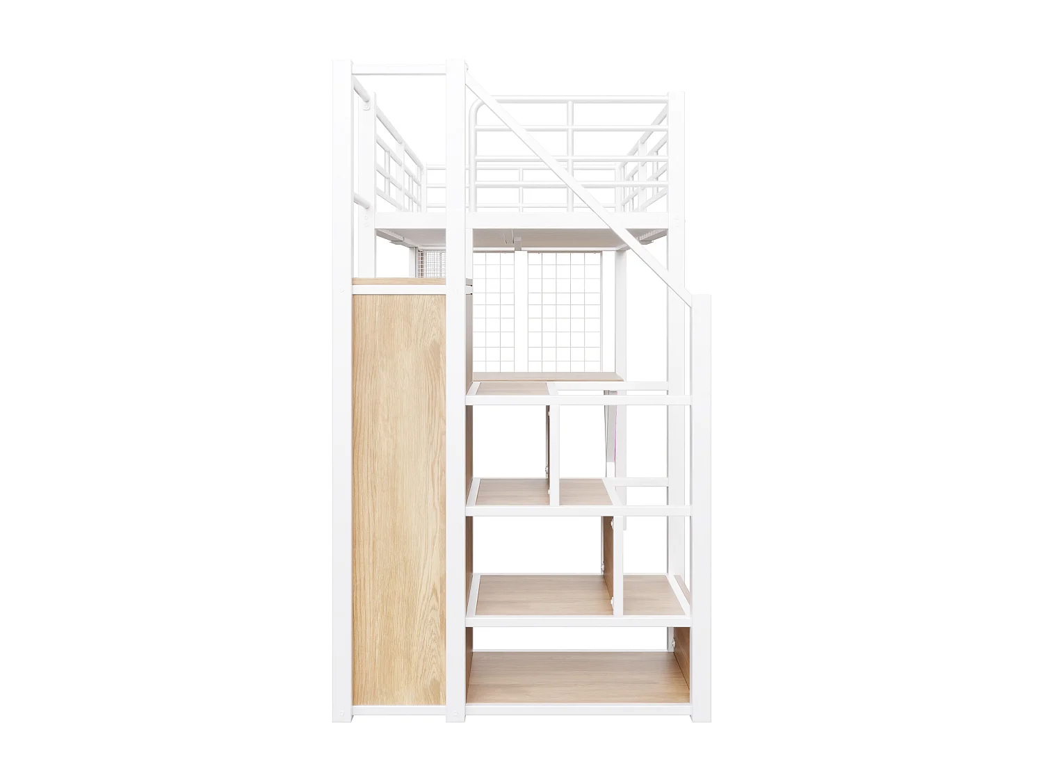 Lit Mezzanine Enfant 90×200 cm - LED - Escalier de Rangement - Bureau - Penderie - Métal Blanc, sans matelas