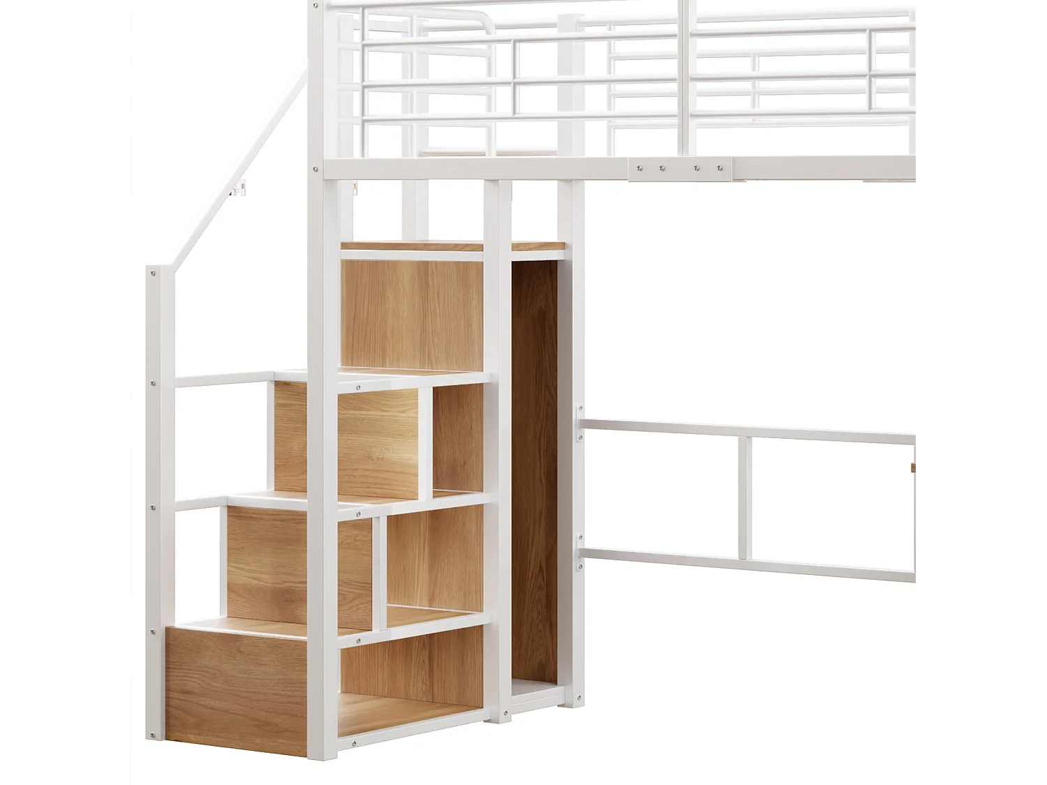 Lit Mezzanine Enfant 90×200 cm - LED - Escalier de Rangement - Bureau - Penderie - Métal Blanc, sans matelas