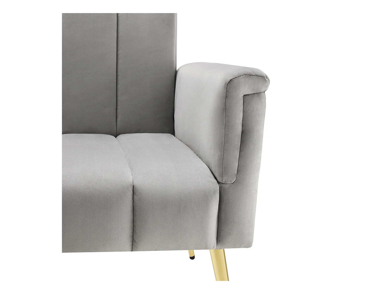 Sofá conversível reto de 2 lugares em veludo cinza claro, encosto e braços dobráveis ​​- 183x76x75cm