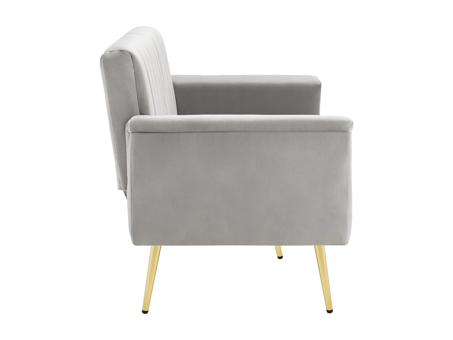 Canapé droit 2 places convertible en velours gris clair, dossier et accoudoirs rabattable -183x76x75cm