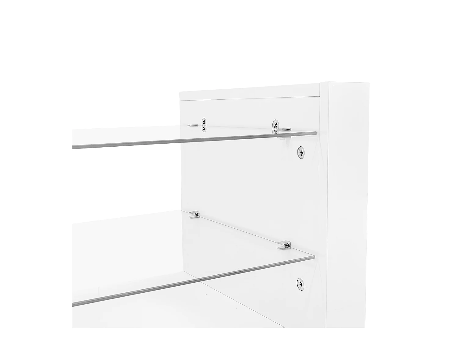 Meuble TV 181x38x38cm avec 2 portes et 4 tablettes en verre, LED inclus, blanc